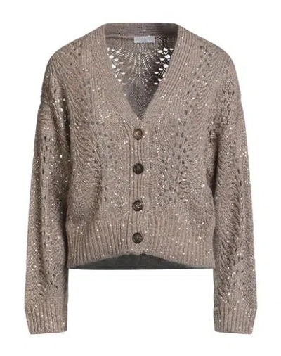 Brunello Cucinelli Woman Cardigan Khaki Size M Cashmere, Polyamide, Polyester In Sand
