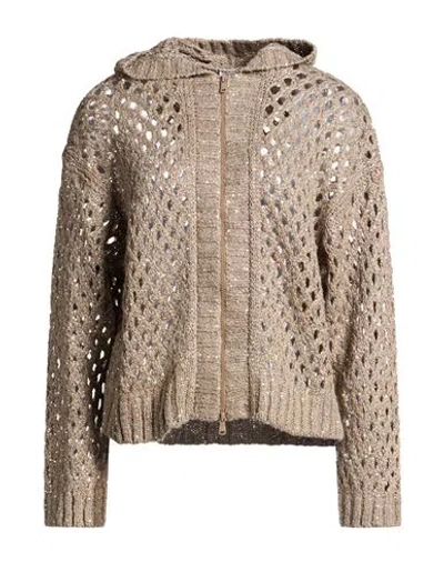 Brunello Cucinelli Woman Cardigan Khaki Size M Silk, Linen, Polyamide, Polyester In Brown