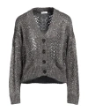 Brunello Cucinelli Cardigan Sweater With Buttons In Precious And Refined Feather Cashmere Embellished With A Dazzling Y In Grey
