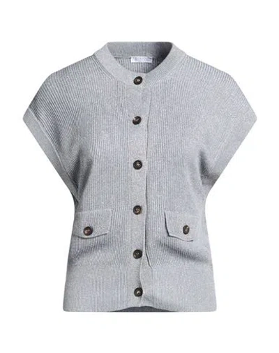 Brunello Cucinelli Woman Cardigan Light Grey Size M Cotton, Viscose, Metallic Polyester In Gray