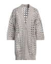 Brunello Cucinelli Woman Cardigan Light Grey Size L Jute, Cotton, Polyamide In Grey