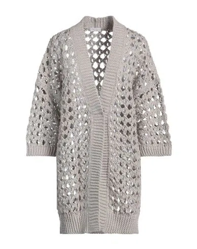Brunello Cucinelli Woman Cardigan Light Grey Size L Jute, Cotton, Polyamide