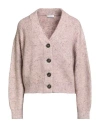 Brunello Cucinelli Woman Cardigan Light Pink Size L Wool, Polyamide, Mohair Wool, Linen, Ecobrass In Gray
