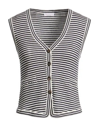 Brunello Cucinelli Woman Cardigan Navy Size M Cashmere, Silk, Polyamide, Metallic Polyester In Black