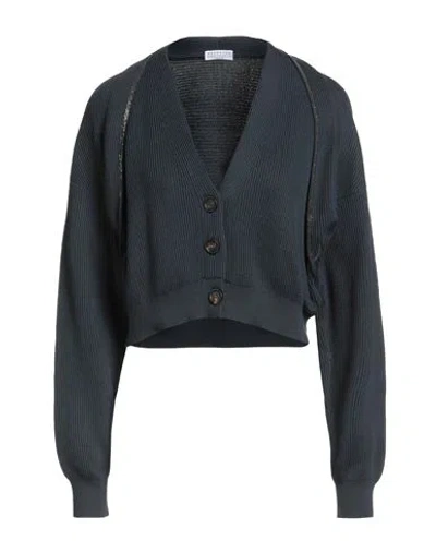 Brunello Cucinelli Woman Cardigan Navy Size M Cotton, Brass In Blue