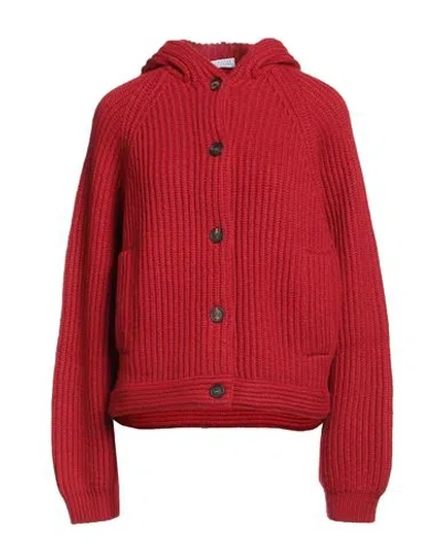 Brunello Cucinelli Woman Cardigan Red Size M Cashmere, Brass