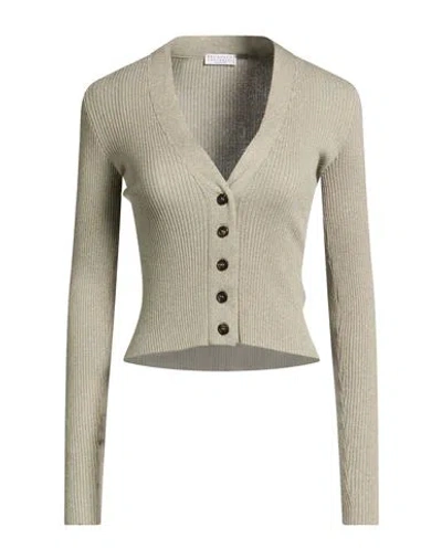 Brunello Cucinelli Woman Cardigan Sage Green Size Xl Cashmere, Silk, Polyamide, Metallic Polyester In Gray