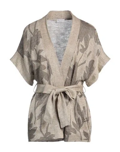 Brunello Cucinelli Woman Cardigan Sand Size M Linen, Silk, Ecobrass In Beige