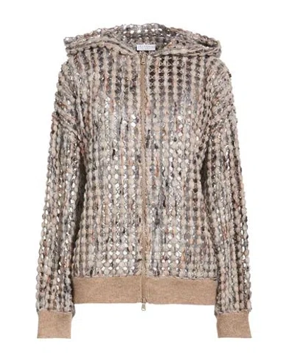 Brunello Cucinelli Woman Cardigan Taupe Size Xs Synthetic Fibers, Virgin Wool, Wool, Cashmere, Cotto In Grey
