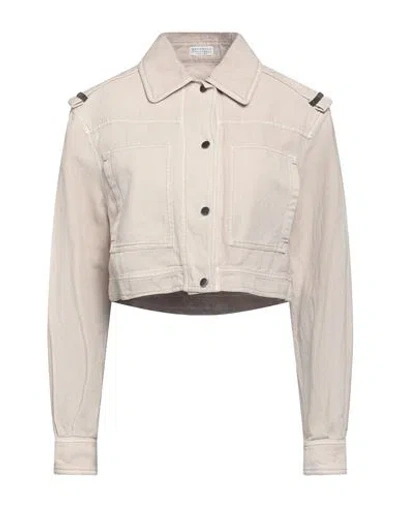 Brunello Cucinelli Woman Denim Outerwear Beige Size 2 Cotton, Linen, Brass, Ecobrass