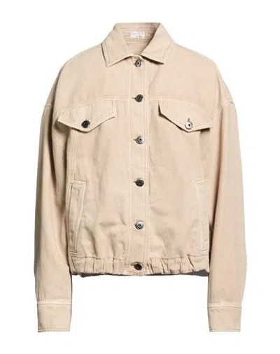 Brunello Cucinelli Woman Denim Outerwear Beige Size 8 Cotton, Linen, Brass In Gray