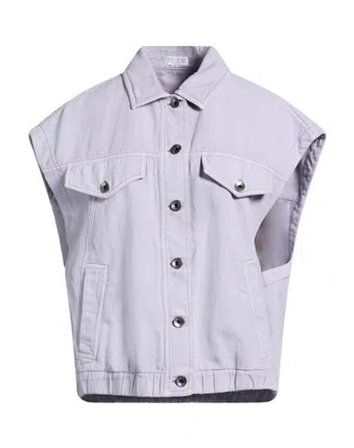 Brunello Cucinelli Woman Denim Outerwear Lilac Size 8 Cotton, Linen In Purple