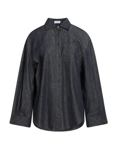 Brunello Cucinelli Woman Denim Shirt Blue Size L Cotton In Black