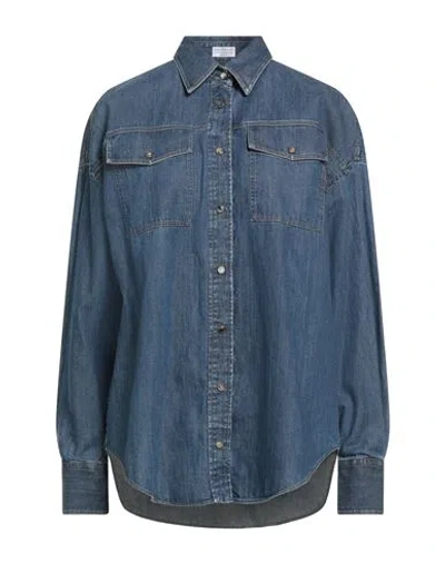 Brunello Cucinelli Woman Denim Shirt Blue Size M Cotton, Elastane