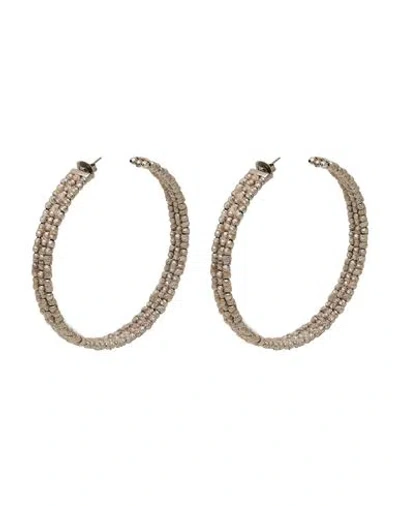 Brunello Cucinelli Woman Earrings Taupe Size - Metal, Textile Fibers In Grey