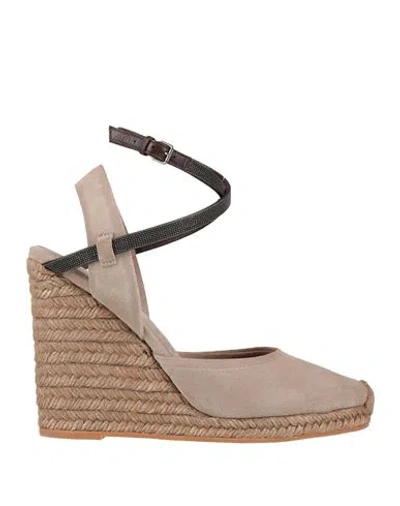 Brunello Cucinelli Woman Espadrilles Light Grey Size 6 Leather In Brown
