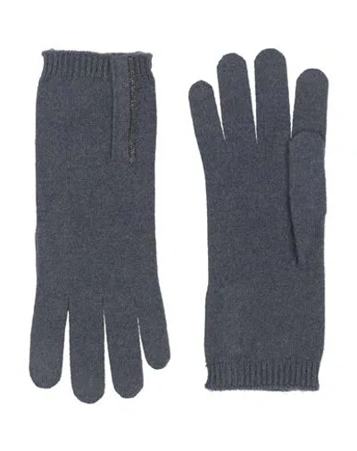 Brunello Cucinelli Woman Gloves Slate Blue Size S Cashmere, Brass In Blue
