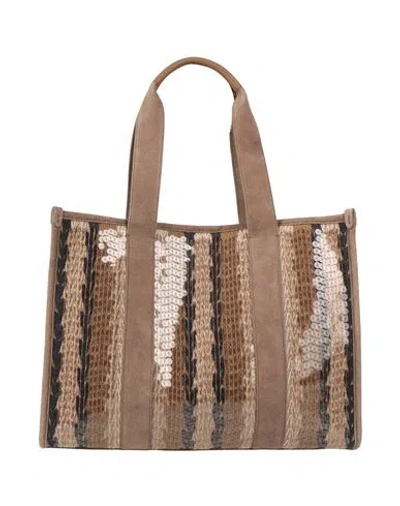 Brunello Cucinelli Woman Handbag Sand Size - Leather, Textile Fibers In Beige