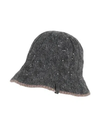 Brunello Cucinelli Woman Hat Charcoal Size M Polyamide, Mohair Wool, Cotton, Wool, Polyester In Grey