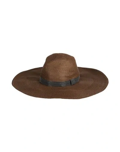 Brunello Cucinelli Woman Hat Chocolate Brown Size L Hemp, Cotton, Nylon, Brass, Ecobrass