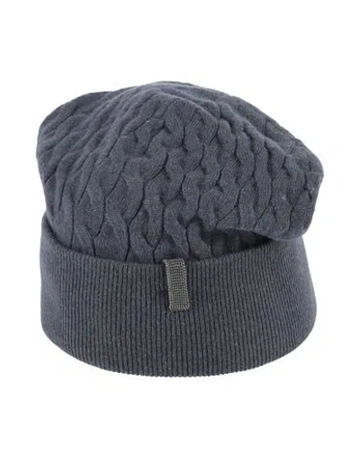 Brunello Cucinelli Woman Hat Navy Size M Virgin Wool, Cashmere, Silk, Brass In Navy Blue