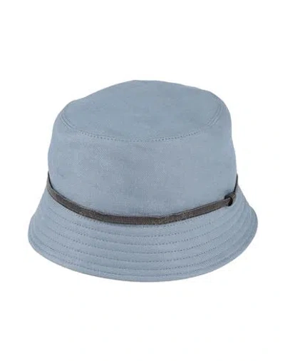 Brunello Cucinelli Woman Hat Pastel Blue Size M Hemp, Linen, Brass