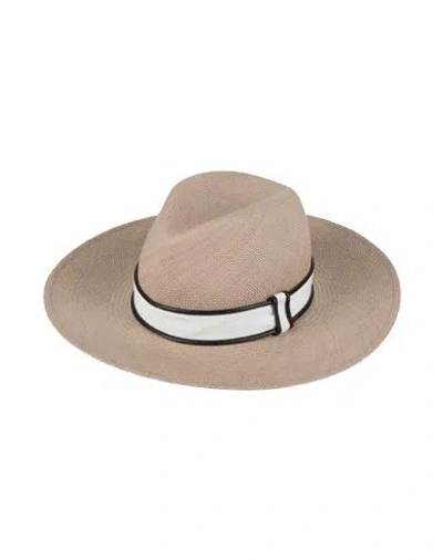 Brunello Cucinelli Woman Hat Sand Size S Straw, Brass, Leather In Beige