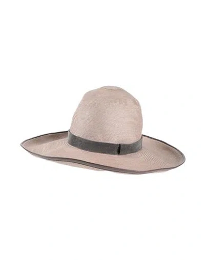 Brunello Cucinelli Woman Hat Taupe Size M Hemp, Cotton, Nylon, Leather, Brass In Gray