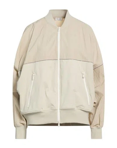 Brunello Cucinelli Woman Jacket Beige Size L Cotton, Elastane, Viscose, Polyamide, Brass In Multi
