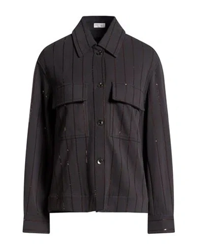 Brunello Cucinelli Woman Jacket Charcoal Size M Cotton In Black