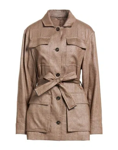 Brunello Cucinelli Woman Jacket Light Brown Size 2 Linen, Virgin Wool, Polyester, Polyamide In Beige