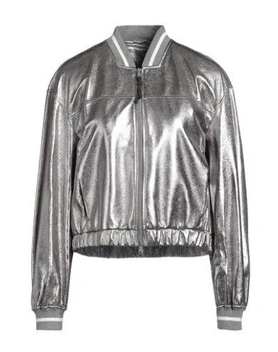 Brunello Cucinelli Woman Jacket Silver Size 14 Leather In Multicolor