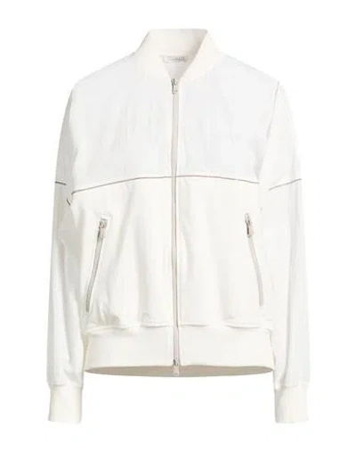 Brunello Cucinelli Woman Jacket White Size L Cotton, Elastane, Viscose, Polyamide, Brass In Neutral