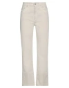 Brunello Cucinelli Woman Jeans Beige Size 6 Cotton, Elastane, Soft Leather, Brass In Ivory
