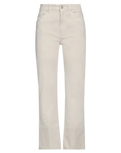 Brunello Cucinelli Woman Jeans Beige Size 6 Cotton, Elastane, Soft Leather, Brass In Ivory