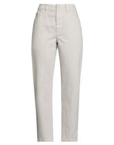 Brunello Cucinelli Woman Jeans Beige Size 8 Cotton, Viscose, Polyester, Ecobrass, Leather In Metallic