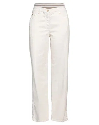 Brunello Cucinelli Woman Jeans Ivory Size 10 Cotton, Elastane In White