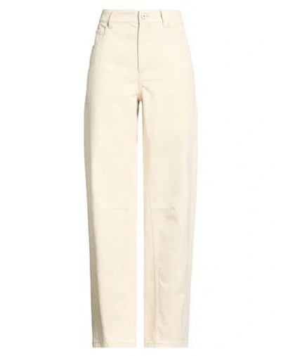 Brunello Cucinelli Woman Jeans Ivory Size 8 Cotton, Leather In White