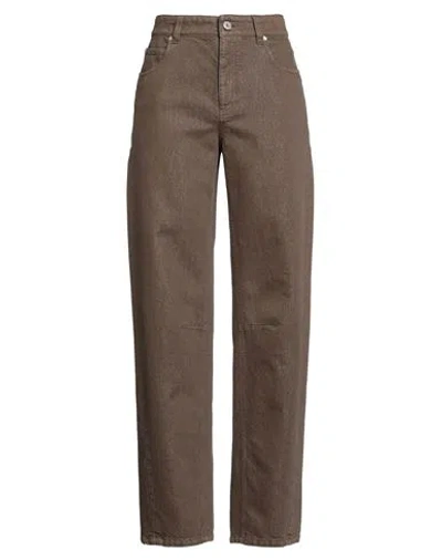 Brunello Cucinelli Woman Jeans Khaki Size 6 Cotton, Viscose, Polyester In Multi