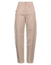 Brunello Cucinelli Woman Jeans Khaki Size 8 Cotton, Leather, Brass In Beige