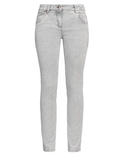 Brunello Cucinelli Woman Jeans Light Grey Size 10 Cotton, Elastane, Leather