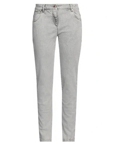 Brunello Cucinelli Woman Jeans Grey Size 8 Cotton, Elastane, Leather, Brass