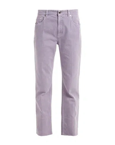 Brunello Cucinelli Woman Jeans Light Purple Size 6 Cotton, Elastane, Soft Leather, Brass