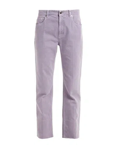 BRUNELLO CUCINELLI BRUNELLO CUCINELLI WOMAN JEANS MAUVE SIZE 4 COTTON, ELASTANE, SOFT LEATHER, BRASS