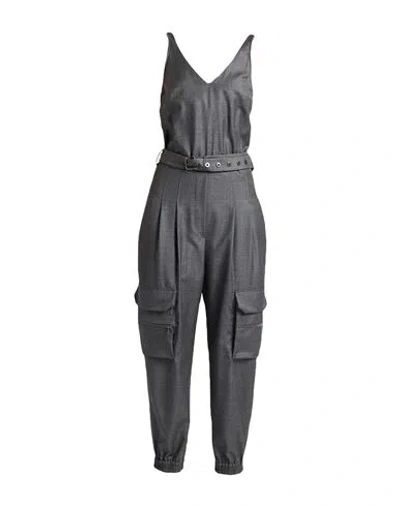 Brunello Cucinelli Woman Jumpsuit Charcoal Size M Virgin Wool, Brass In Grey