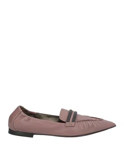 Brunello Cucinelli Woman Loafers Antique Rose Size 7 Leather In Pink