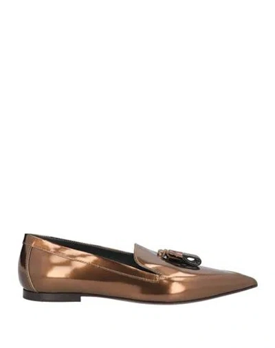 Brunello Cucinelli Woman Loafers Bronze Size 7 Leather In Yellow