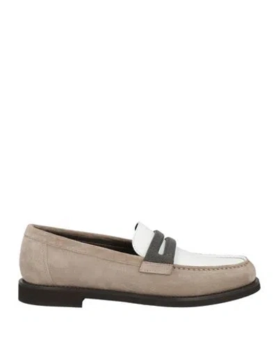 BRUNELLO CUCINELLI BRUNELLO CUCINELLI WOMAN LOAFERS TAUPE SIZE 6 LEATHER, BRASS