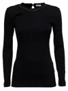 BRUNELLO CUCINELLI BRUNELLO CUCINELLI WOMAN'S LONG-SLEEVED BLACK COTTON T-SHIRT WITH MONILE CREW NECK