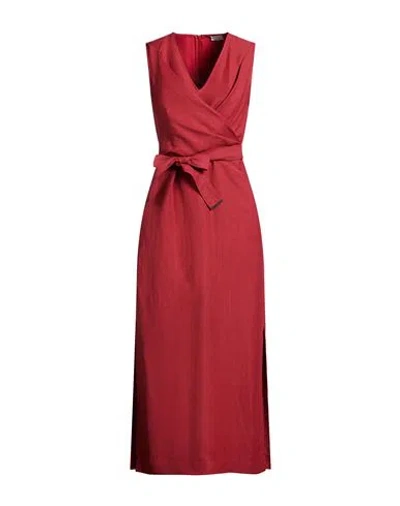 Brunello Cucinelli Woman Maxi Dress Brick Size M Viscose, Linen, Brass In Burgundy